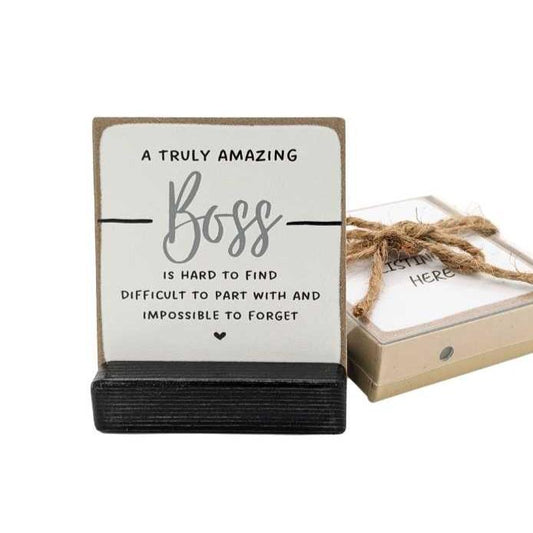 A truly amazing boss is hard to find, impossible to forget, appreciation gift | cursive font