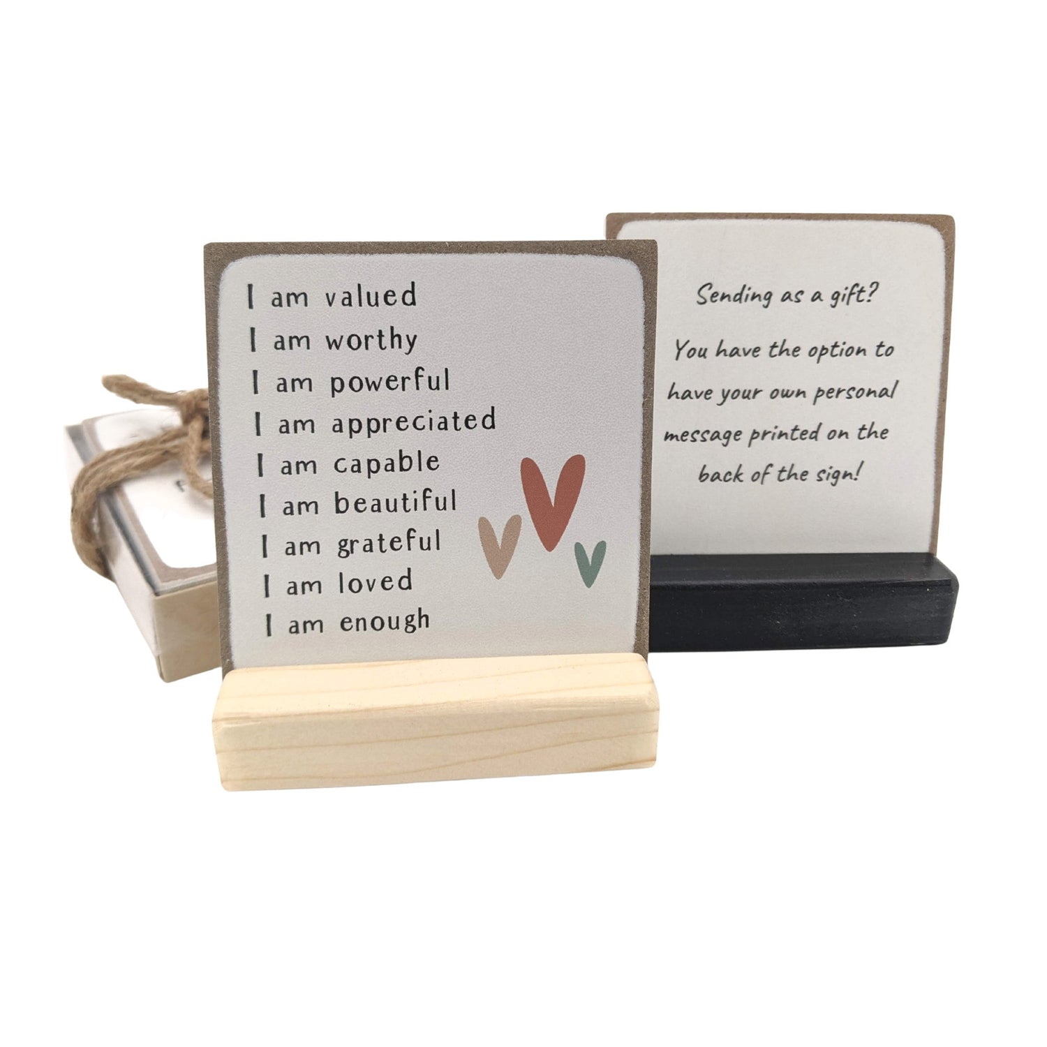 Self affirmations list with Boho Hearts | Message-in-a-box | Mini Sign