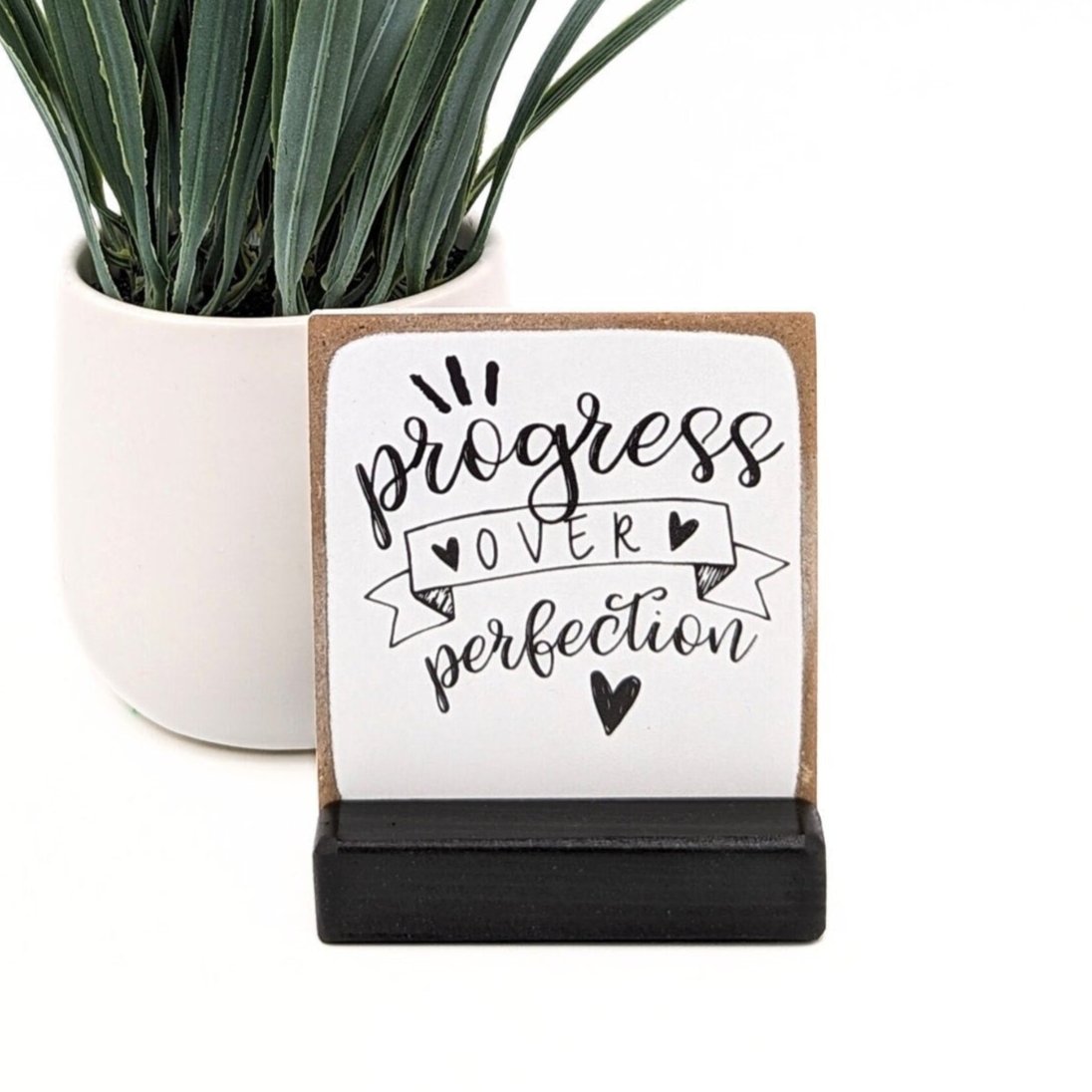 Progress over perfection, motivational sign, mini sign, office decor, desk decor, mini sign, shelf sign, desk accessory,