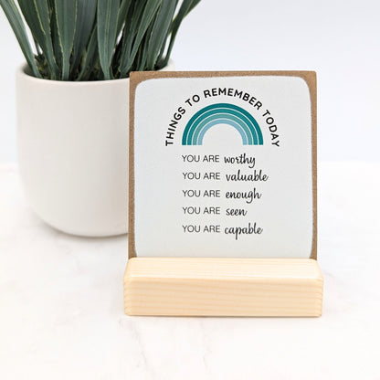 Things to remember today, Affirmation gift, encouragement gift, friend gift, mini sign, desk decor, affirmation sign, mental health gift