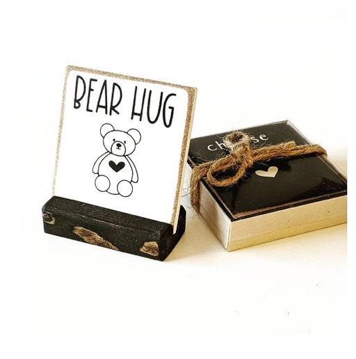 Bear hug, hug in a box, mini sign, wood card, gift for kid, gift idea